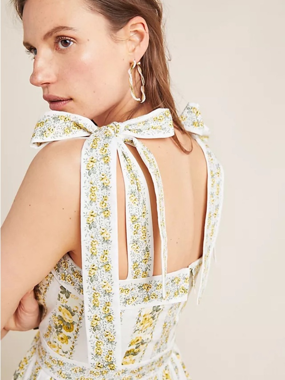 Gal Meets Glam White and Yellow Floral Tie-Shoulder Maxi Dress - Picture 3 of 10